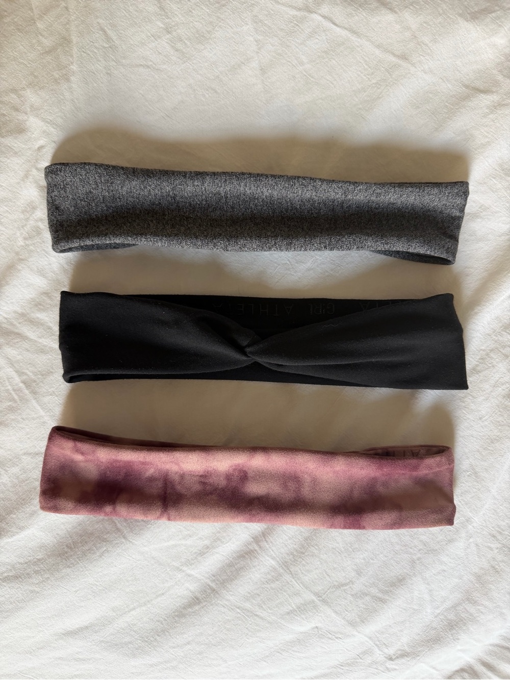 Athleta Women’s Stretch Headbands - Gray, Black & Mauve Tie-Dye Set